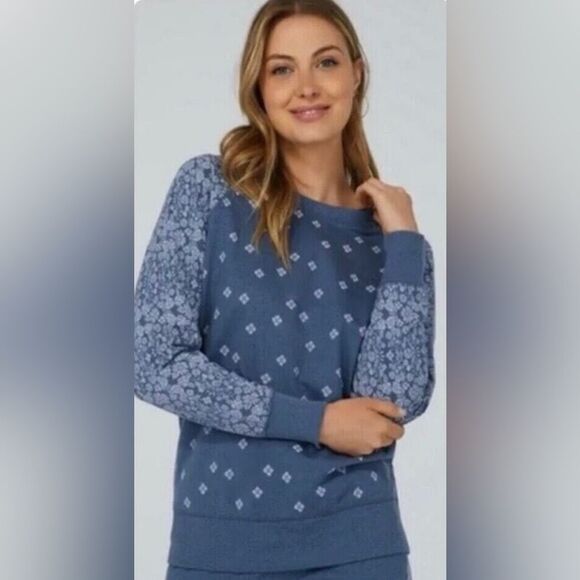 Aerie Distressed Oversized Floral Crew Sweatshirt – Blue, Size S - Picture 1 of 3